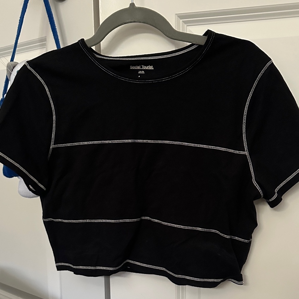 Hollister Black Crop Top with White Stitching
